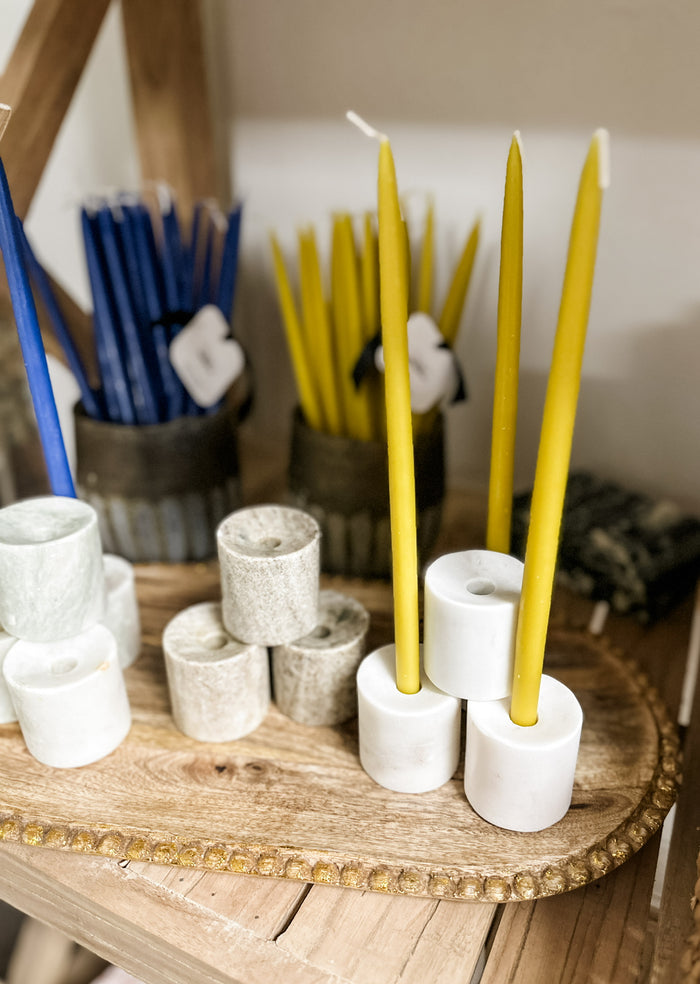 Navy unscented thin taper candles -6pack