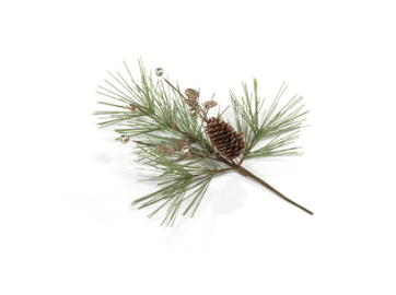 Needle Pine Tree with Glitter Branch/ Pinecones Pick 14" Mn12