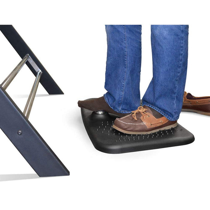 Someone standing on Gelpro newlife message ball standing desk mat while using the message ball