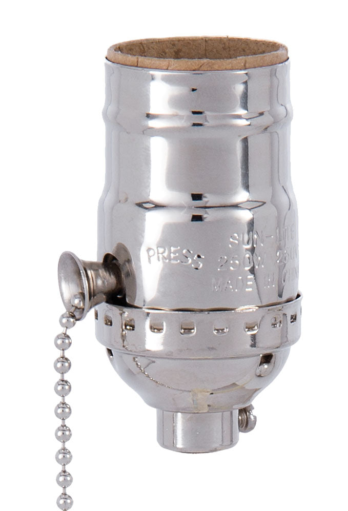 Nickel Finish Brass Pull Chain Socket, No UNO Thread