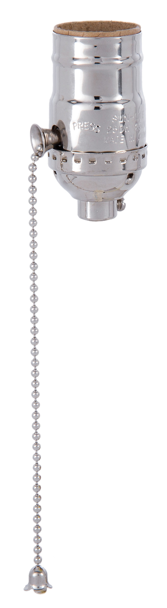 Nickel Finish Brass Pull Chain Socket, No UNO Thread