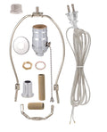 Nickel Finish Table Lamp Wiring Kit w/ Pull Chain Socket, Choice of Harp Size