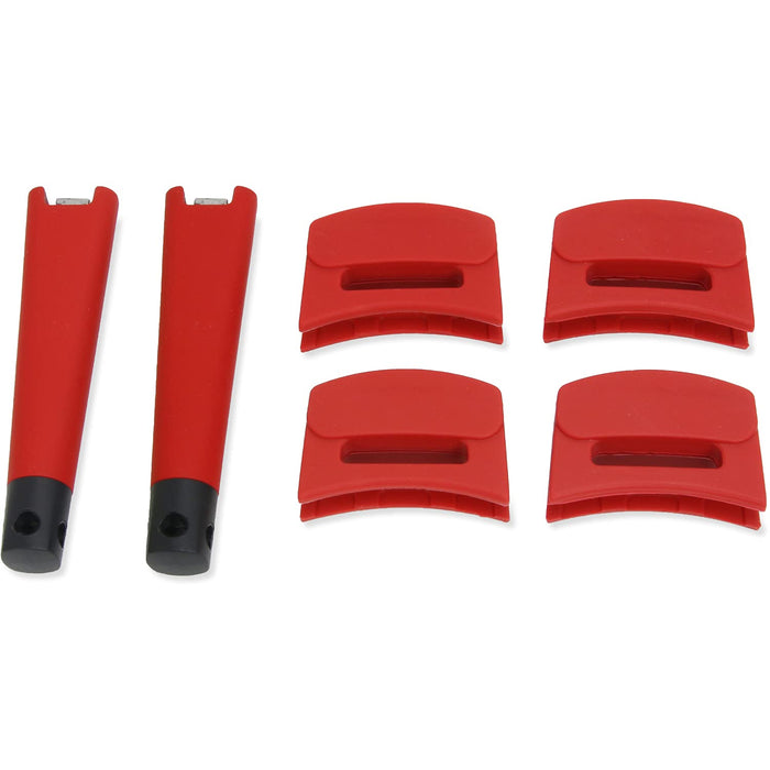 Red Zavoir noir 6pc handle grip set for noir cookware collection on a white background