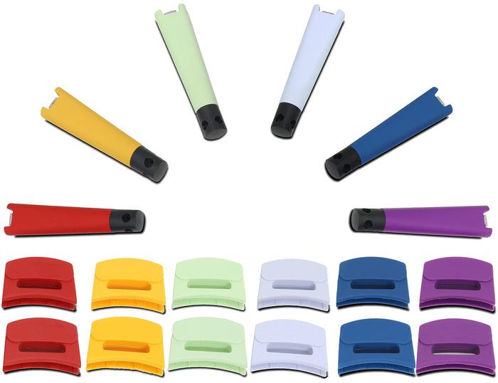 Different colored Zavor noir 6pc andle grip set for noir cookware collection on a white background