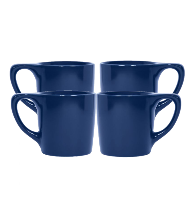 Set of 4 10 oz indigo Notneutral lino coffee mug displayed on a white background
