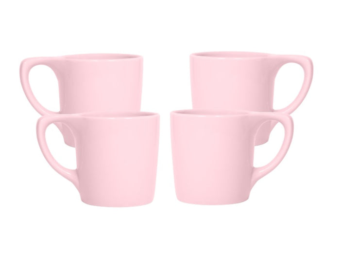 Set of 4 10 oz pink Notneutral lino coffee mug displayed on a white background