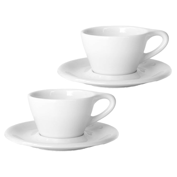 Set of 2 white Notneutral lino cappuccino cup and saucer displayed on a white background