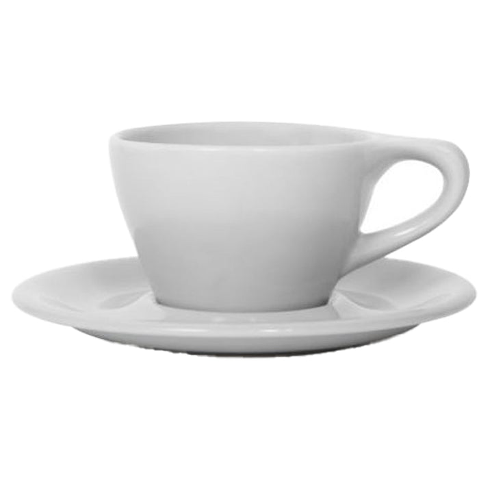 Light gray Notneutral lino cappuccino cup and saucer displayed on a white background