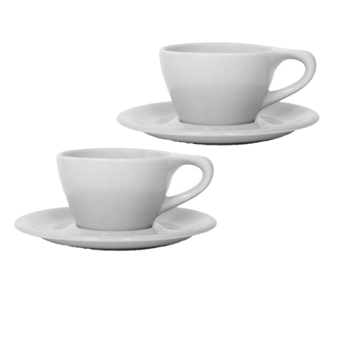 Set of 2 light gray Notneutral lino cappuccino cup and saucer displayed on a white background