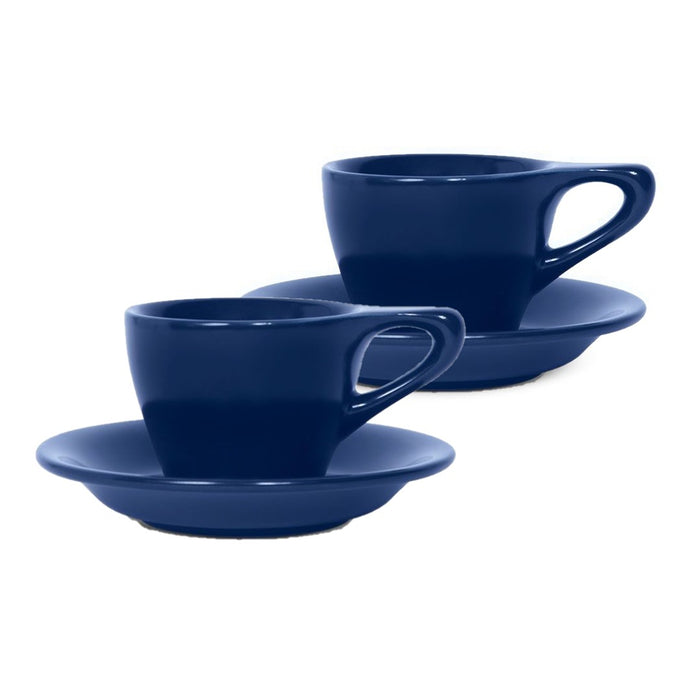 Set of 2 Notneutral indigo lino espresso cup and saucer displayed on a white background
