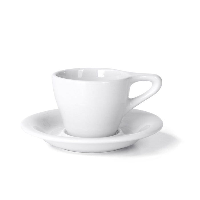 White Notneutral lino espresso cup and saucer displayed on a white background