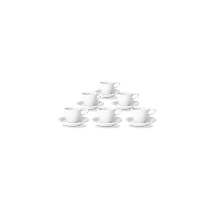 Set of 6 white Notneutral lino espresso cup and saucer displayed on a white background