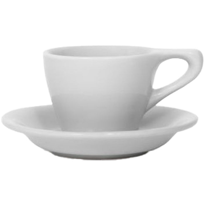Light gray Notneutral lino espresso cup and saucer displayed on a white background