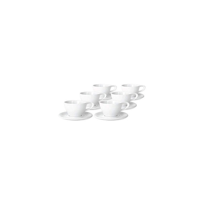 Set of 6 8 oz white Notneutral lino latte cup displayed on a white background
