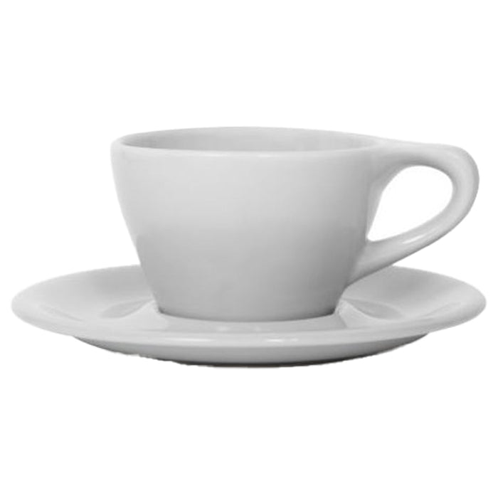 8 oz light gray Notneutral lino latte cup and saucer displayed on a white background