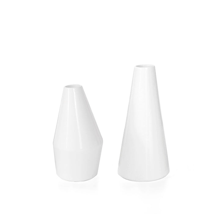 Two white ceramic vases on a white background