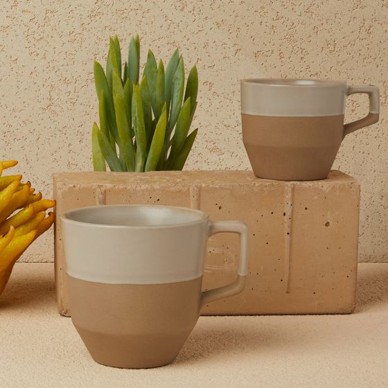 Natural notneutral pico cup on a natural color brick on a tan colored background and plants