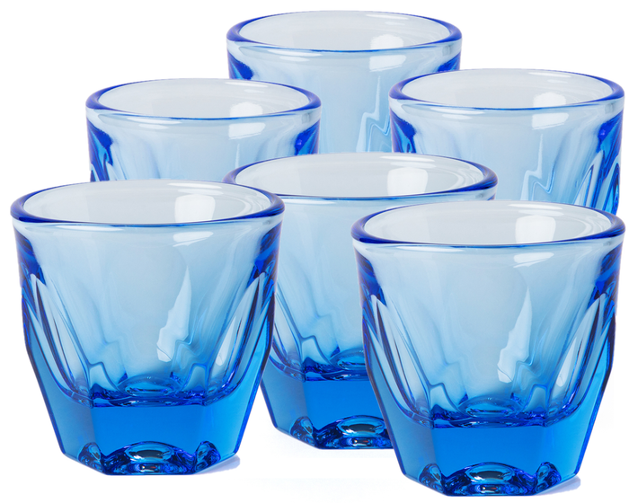 Set of 6 ocean blue Notneutral vero cappuccino glass displayed on a white background