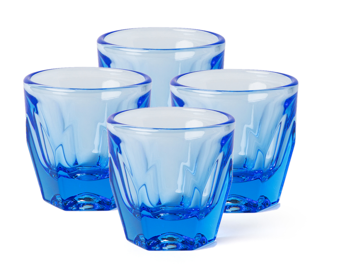 Set of 4 ocean blue Notneutral vero cortado glass displayed on a white background