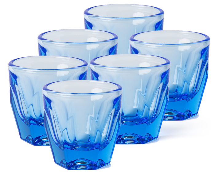 Set of 6 ocean blue Notneutral vero cortado glass displayed on a white background