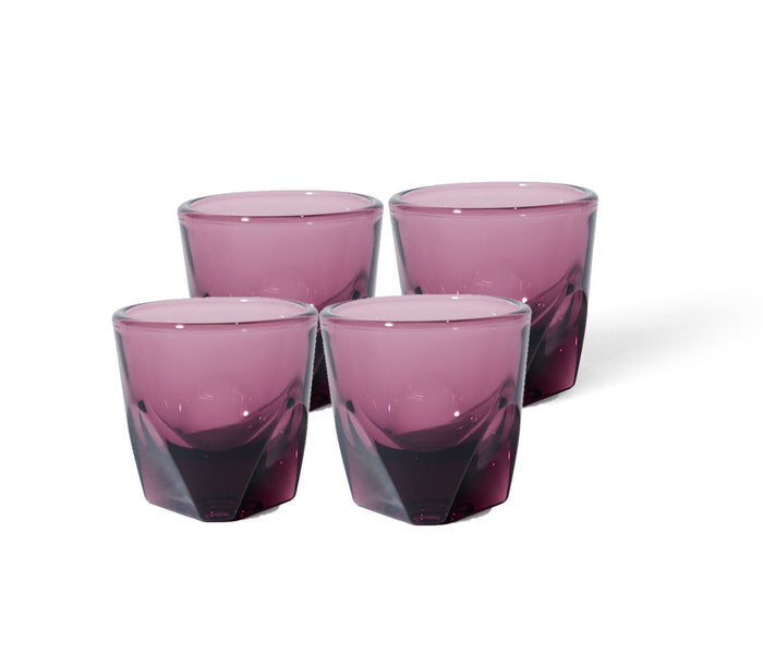 4 pack notNeutral amethyst Vero espresso glasses displayed on a white background