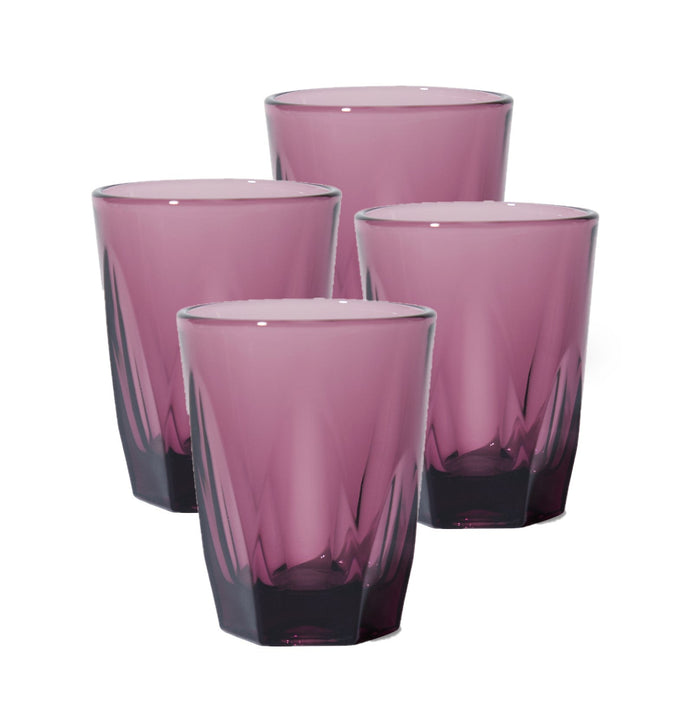 4 pack notNeutral amethyst Vero latte glasses displayed on a white background