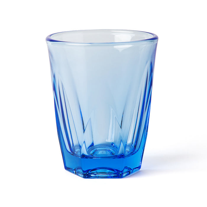 Ocean blue Notneutral vero latte glass displayed on a white background