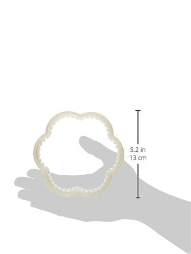 Measurement of a baking mold with a hand for scale on a white background