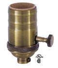 On-Off, Heavy Turned Brass Lamp Socket w/Brass Knob, Antique BRASS Finish, NO UNO