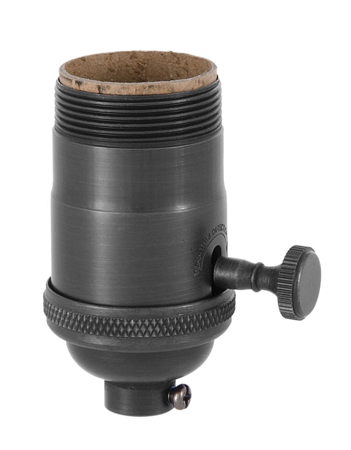 On-Off, Heavy Turned Brass Lamp Socket w/Brass Knob, SATIN BLACK Finish, UNO Thread
