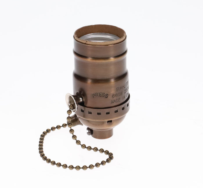 On/Off Pull Chain Solid Brass Socket, No UNO Thread, Antique Bronze (48286B)