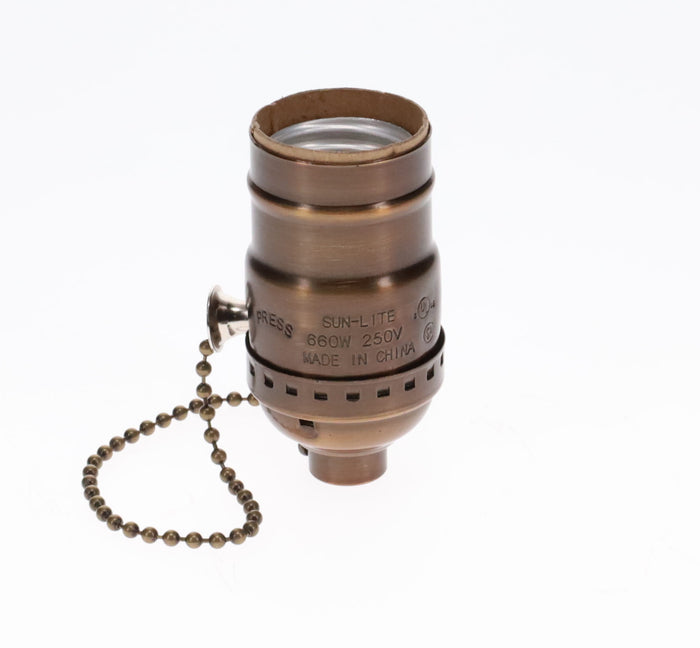 On/Off Pull Chain Solid Brass Socket, No UNO Thread, Antique Bronze (48286B)