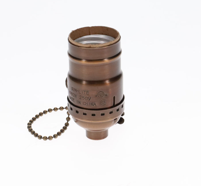 On/Off Pull Chain Solid Brass Socket, No UNO Thread, Antique Bronze (48286B)