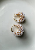 Pearl Encrusted Gold Hoop Earring