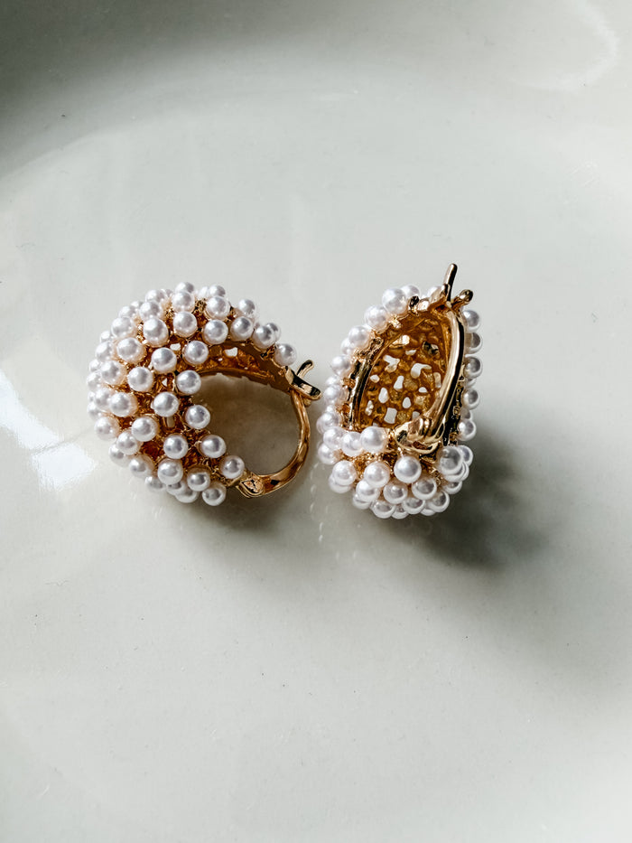 Pearl Encrusted Gold Hoop Earring