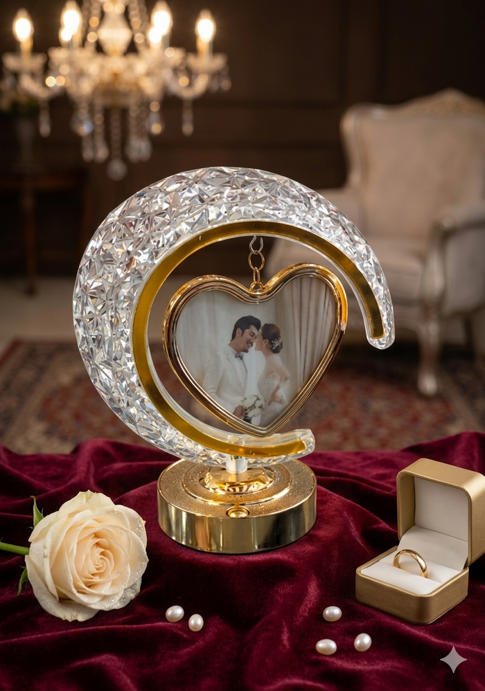 Personalized Heart LED Photo Frame with Light - golden Edition | Al Qamar Gift