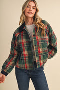 Plaid Quilted Jacket w/ corduroy detail, barn red + forest green