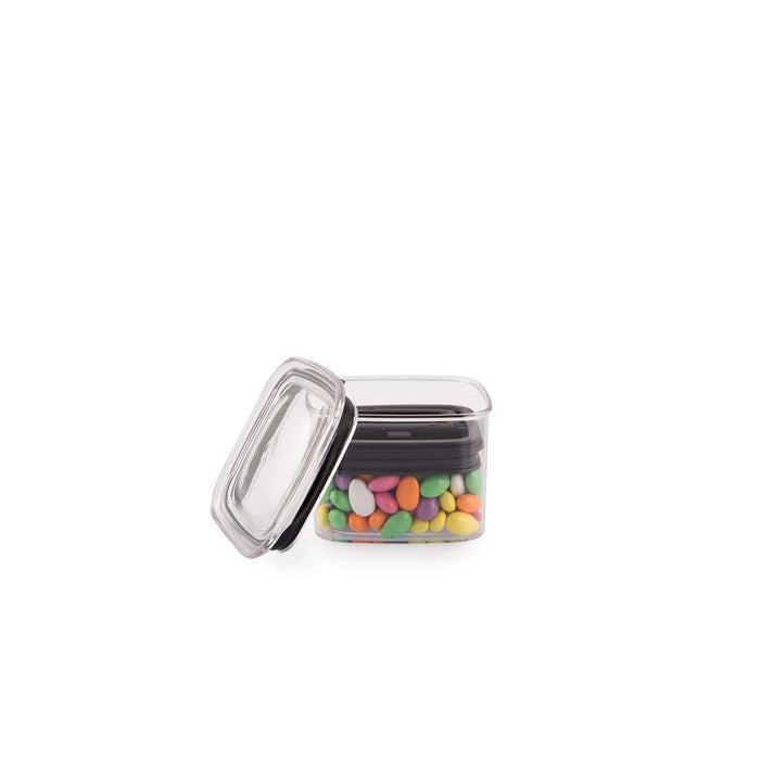 4 inch Airscape food storage container with colorful candy inside displayed on a white background