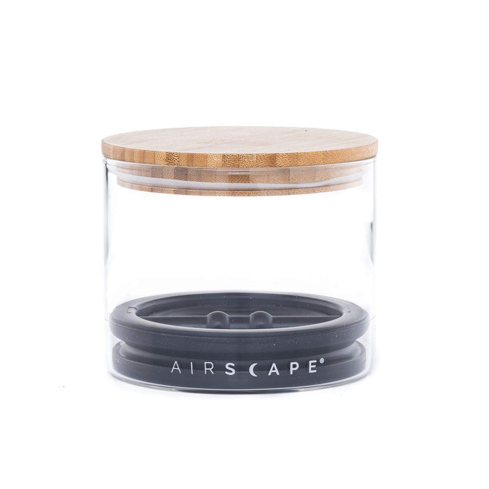 Medium airscape glass container with airtight lid and bamboo lid on a white background