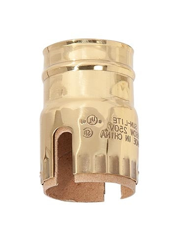 Polished and Lacquered 2-Slot Brass Socket Shell, Size E26, No UNO Threads