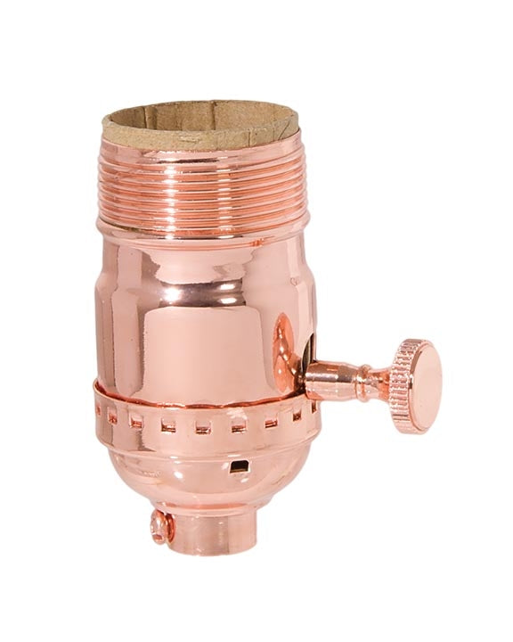 Polished Copper Finish E-26 3-Way Brass Knob Lamp Socket, UNO Threads