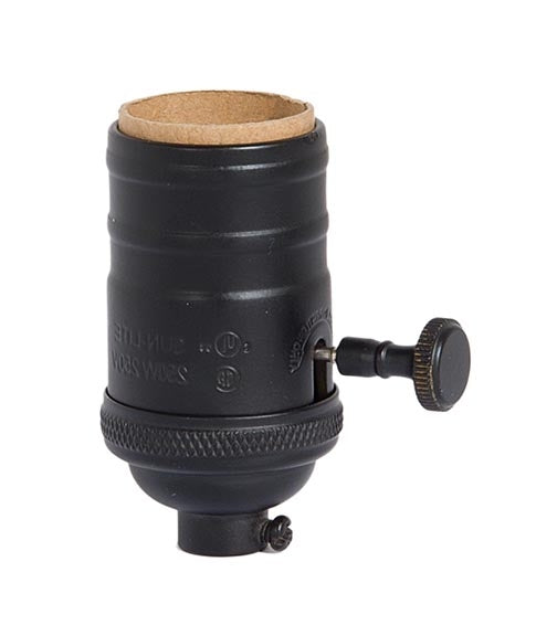 Premium Satin Black Finish E-26 Heavy Turned Brass Knob Lamp Socket, 3-Way, No UNO Thread