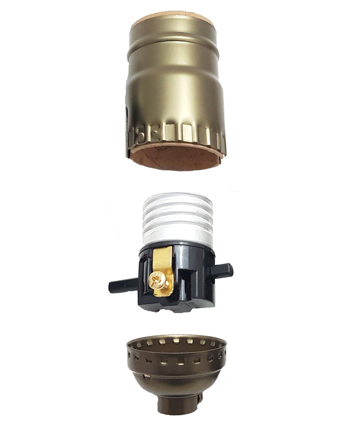 Push-Thru Medium Base Lamp Socket with Antique Brass finish and SIDE CORD OUTLET Cap