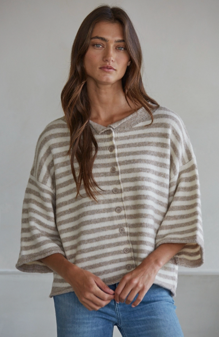 Quarter Sleeve Striped Cardigan