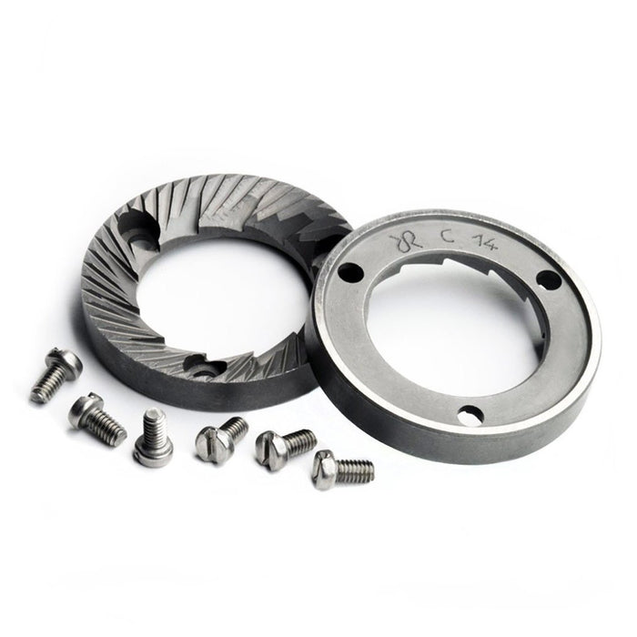 Rancilio Replacement Burrs for Rocky and MD40 Grinders + (6) Screws displayed on a white background