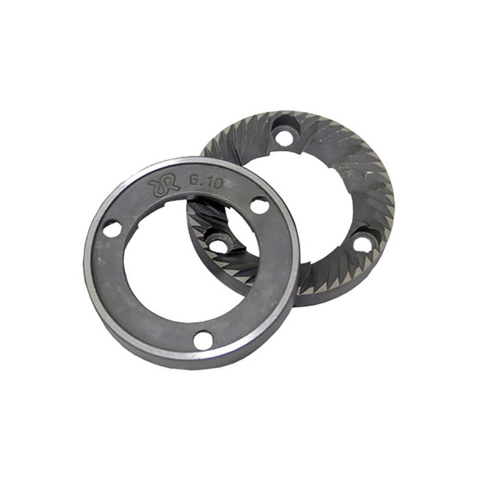 Top view of Rancilio Replacement Burrs for Rocky and MD40 Grinders displayed on a white background
