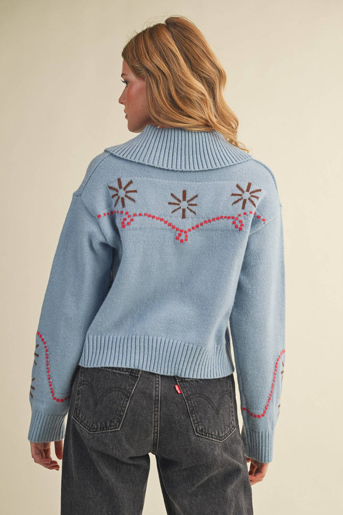 Red Embroidered Cardigan, navy or light blue
