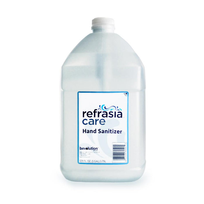 Large bottle of Refrasia Care hand sanitizer on a white background