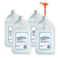 Four large bottles of refrasia care hand sanitizer on a white background