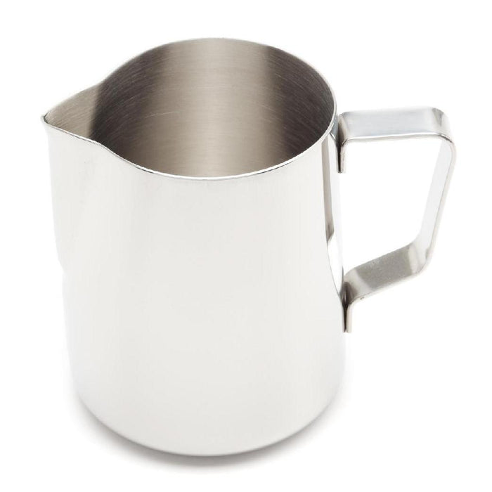 20 oz stainless steel steaming pitcher displayed on a white background